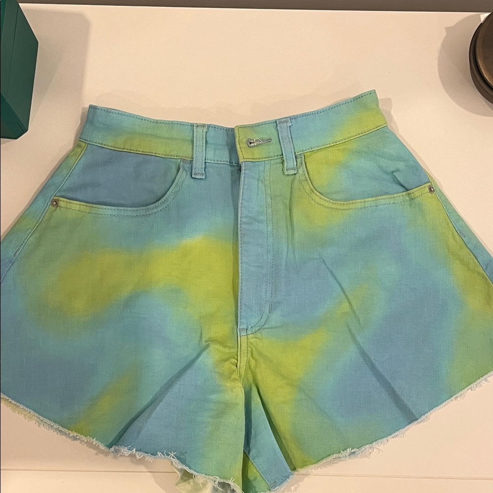 WeWoreWhat High Waist Blue and Green Flare Shorts